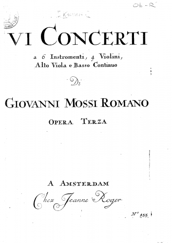 Mossi - 6 Concertos - Scores & Parts Concertos 1-6
