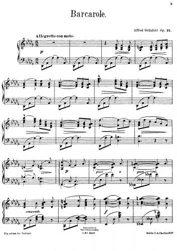 Grünfeld - Barcarole No. 1 Op. 21 - Piano Score - Score