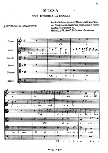 Spontone - Missa Così Estrema la Doglia - Full Score