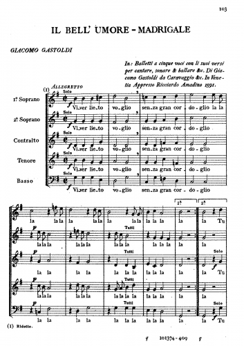 Gastoldi - Il Bell'Umore - Full Score
