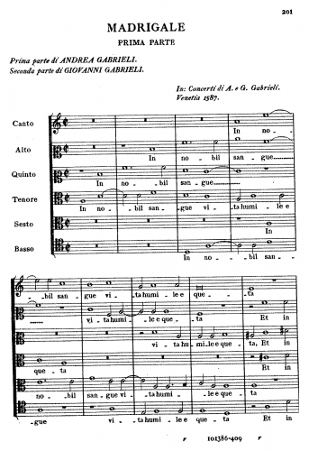 Gabrieli - In nobil sangue vita humile e queta, Ch.180 - Score