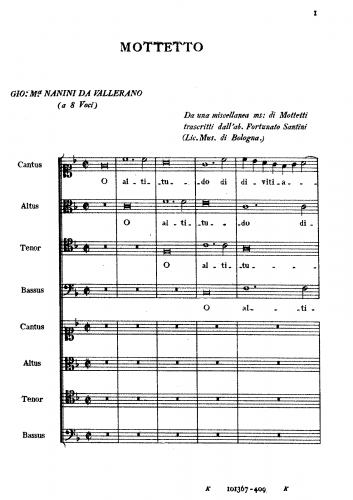 Nanino - O altitudo divitiarum - Score