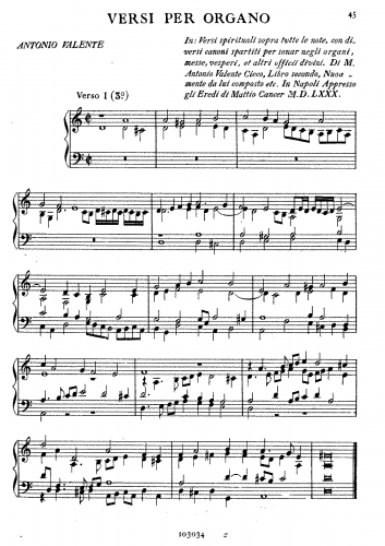 Valente - Versi per Organo - Score