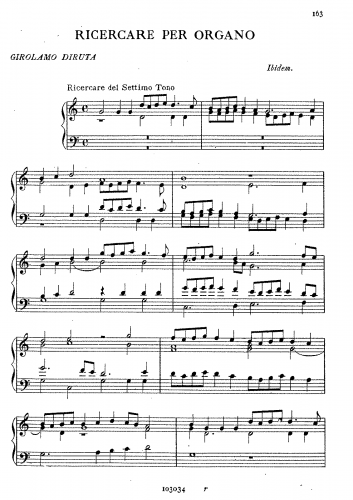 Diruta - Ricercare per Organo - Score