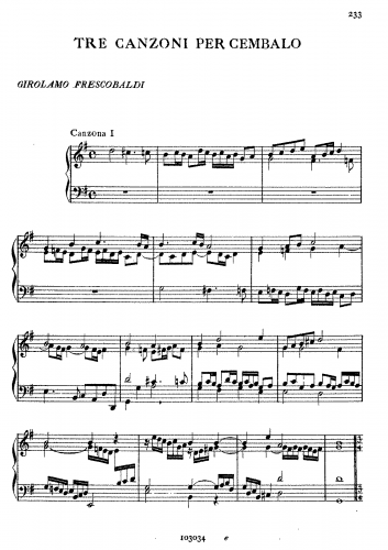 Frescobaldi - 3 Canzoni per Cembalo - Keyboard Scores - Score