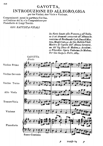 Vitali - Gavotta, Introduzione ed Allegro, Giga - Score