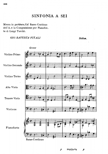 Vitali - Sinfonia a 6 - Score