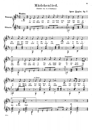 Ziegler - Mädchenlied, Op. 7 - Score