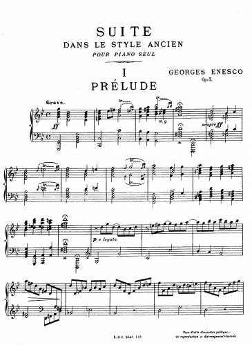 Enescu - Suite No. 1 for Piano, Op. 3 - Score