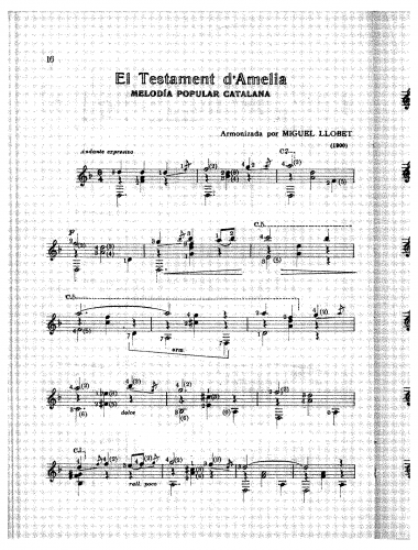 Llobet - El Testament d'Amelia - Guitar Scores - Score