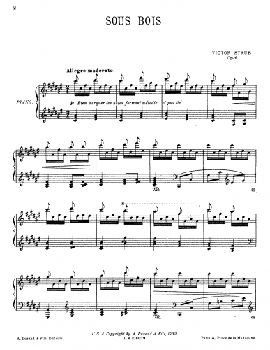 Staub - Sous bois, Op. 6 - Score