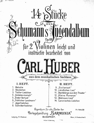 Huber - 14 Stücke aus Schumanns Jugendalbum - Part II. Nos.9 to 14 - Violin score