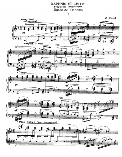 Ravel - Daphnis et Chloé (symphonie chorégraphique) - Selections For Piano solo (Ravel) - 1. Danse [gracieuse et légère] de Daphnis2. Nocturne, Interlude et Danse Guerrière3. Scène de Daphnis et Chloé