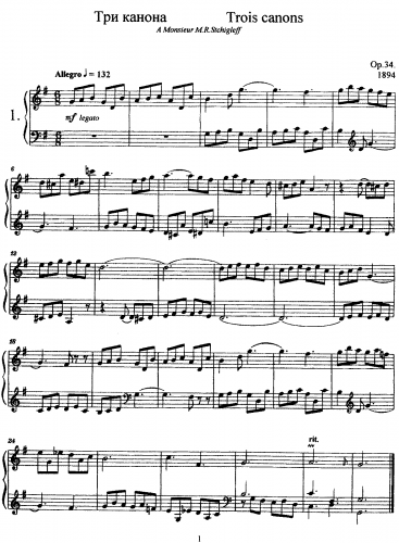Lyadov - 3 Canons, Op. 34 - Score