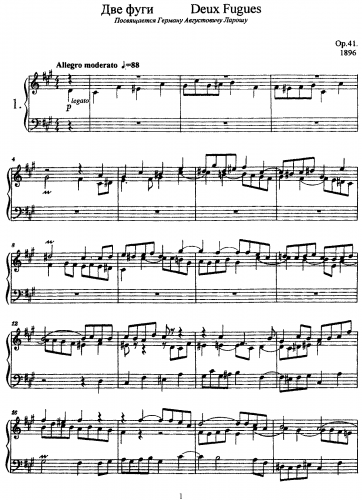 Lyadov - 2 Fugues, Op. 41 - Score