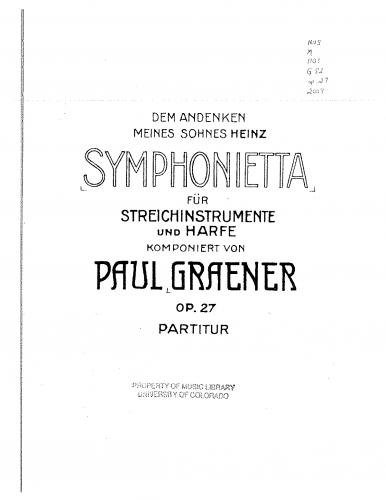 Graener - Symphonietta für Streichinstrumente und Harfe - Score
