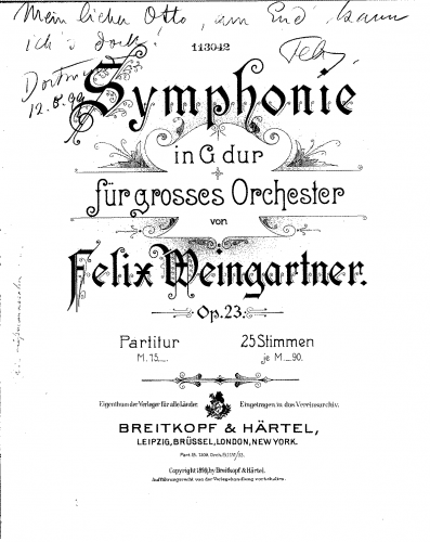 Weingartner - Symphony No. 1 - Full Score - Score