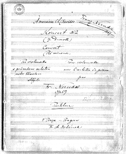 Neruda - Violoncelle Concert No. 2 (Ré mineur) pour violoncelle avec l'orchestre ou piano Op. 59 - Score
