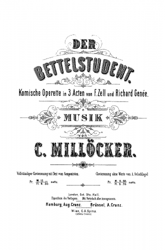 Millöcker - Der Bettelstudent - Vocal Score - Score