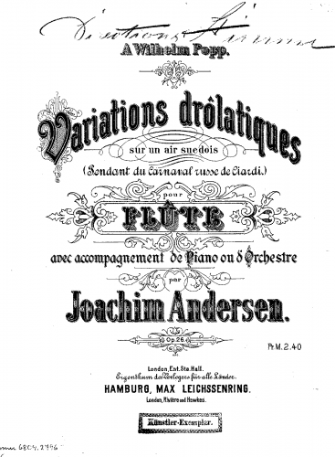 Andersen - Variations Drôlatiques, Op. 26 - For Flute and Piano - Score