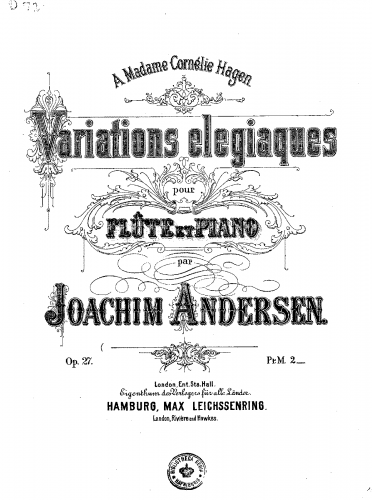 Andersen - Variations Elegiaques, Op. 27 - Score