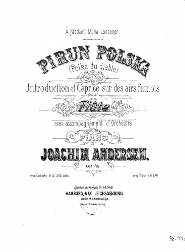 Andersen - Pirun Polska, Op. 49 - Arrangements and Transcriptons For Flute and Piano - Score