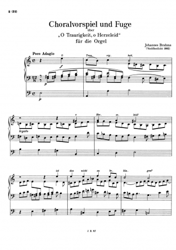 Brahms - Chorale Prelude and Fugue on 'O Traurigkeit, o Herzeleid' - Score
