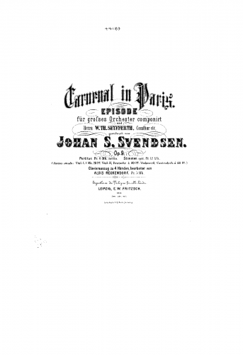 Svendsen - Carneval in Paris, Op. 9 - For Piano 4 hands (Reckendorf) - Score