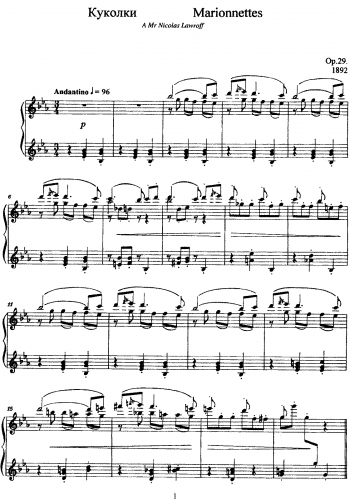 Lyadov - Marionettes, Op. 29 - Score