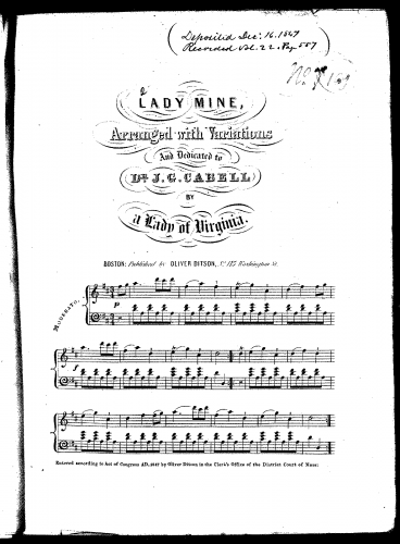 Anonymous - Lady Mine, Arranged with Variations - Score