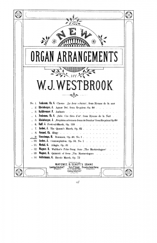 Vieuxtemps - 3 Feuilles d?album - Romance (No. 1) For Organ (Westbrook) - Score