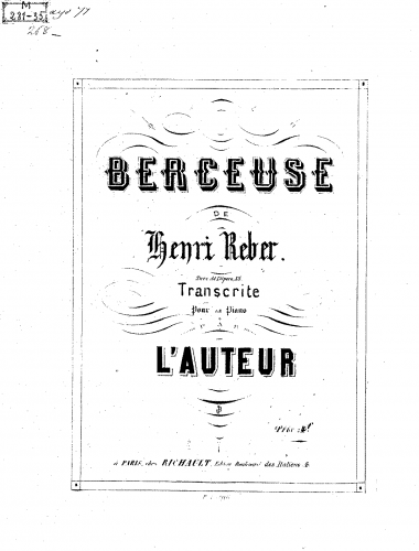 Reber - 6 Pieces - Berceuse (No. 5) For Piano solo (Reber) - Score