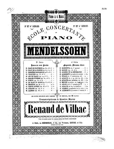 Mendelssohn - Andante and Variations - For Piano 4 hands (Vilbac) - Score