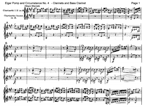 Elgar - Pomp and Circumstance - March No. 4 in G major - Clarinet 1 and 2/Bass Clarinet (B♭)