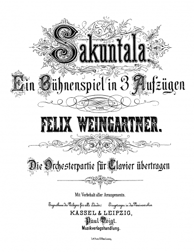 Weingartner - Sakuntala - Vocal Score - Score