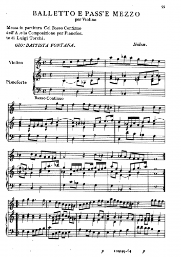 Fontana - Balletto e Pass'e Mezzo per Violino - Score