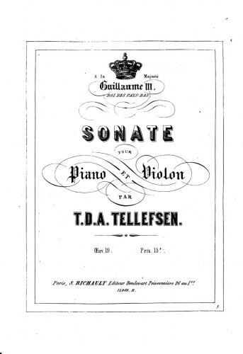 Tellefsen - Sonata No. 1 for Violin and Piano - Score