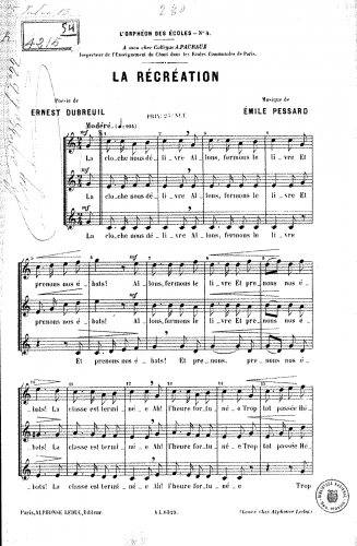 Pessard - La récréation - Score