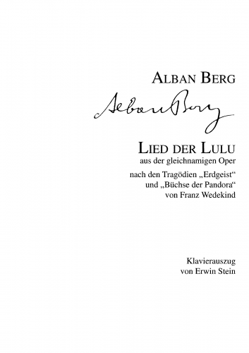 Berg - Lulu - Vocal Score Lied der Lulu - Score