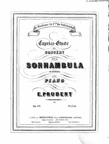 Prudent - Caprice-etude de concert sur 'La sonnambula' de Bellini - Score