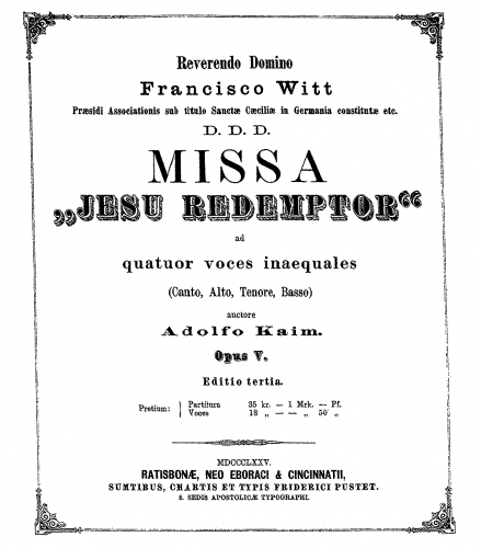 Kaim - Missa 'Jesu Redemptor' - Score