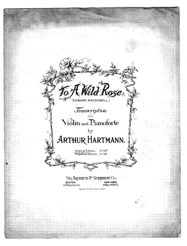 MacDowell - Woodland Sketches - To a Wild Rose (No. 1) For Violin and Piano (Hartmann) - Score
