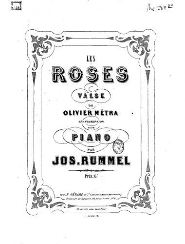 Métra - Les roses - For Piano solo (Rummel) - Score