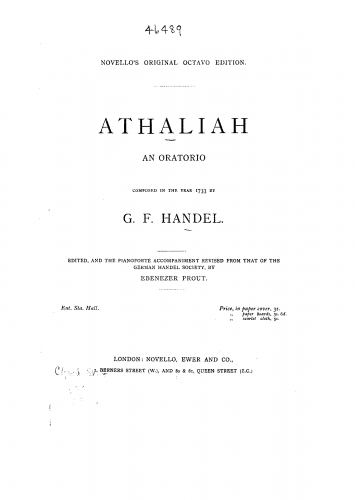 Handel - Athalia - Vocal Score - Score