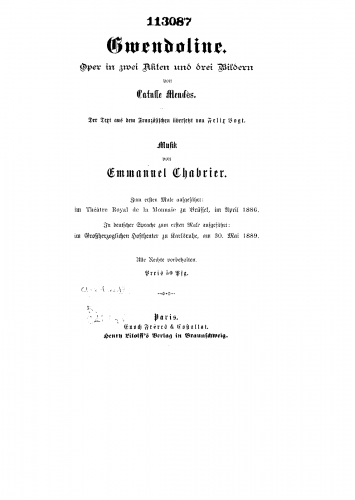 Chabrier - Gwendoline - Libretti - Complete Libretto