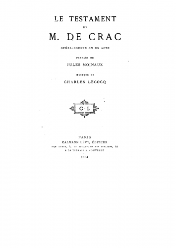 Lecocq - Le testament de Monsieur de Crac - Libretti - Complete Libretto