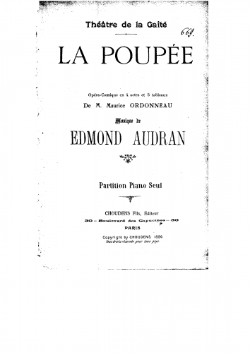 Audran - La poupée - For Piano solo - Score