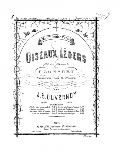 Duvernoy - Oiseaux légers - Score