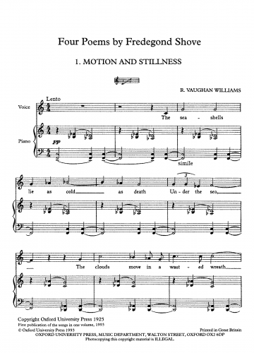 Vaughan Williams - 4 Poems by Fredegond Shove - Score