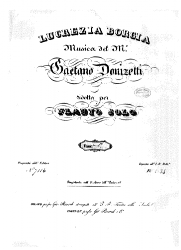 Donizetti - Lucrezia Borgia - Selections For Flute solo - Fascicolo primo
